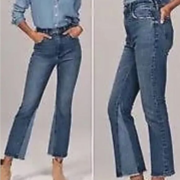 Abercrombie & Fitch Ultra High Rise Jeans 31 12 Two Tone Cropped Denim Raw Hem - Picture 6 of 7